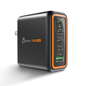 JUP57140P 氮化鎵5孔智慧型電源供應器<br>(牆插/桌面)雙用版